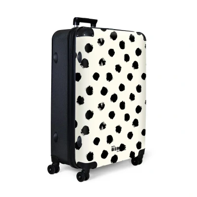Afbeelding van NoBoringSuitcases.com® Koffer groot Reiskoffer lichtgewicht Wit met zwarte stippen Rolkoffer 4 wielen Grote trolley XL 98 liter bagage