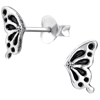 Afbeelding van JoyS Zilveren vlinder oorbellen vleugels 5 x 8 mm geoxideerd