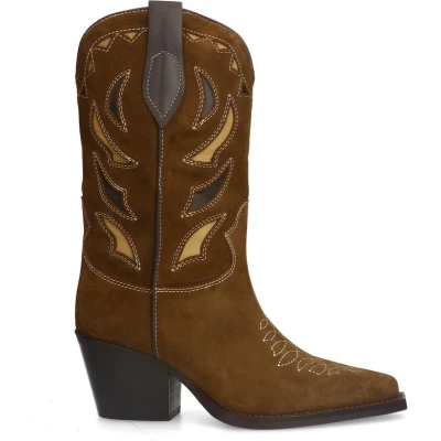 Afbeelding van Sacha Dames Taupe suède cowboylaarzen met sierstiksels Maat 39.5