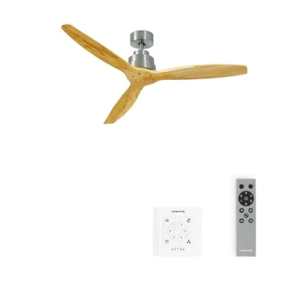 Afbeelding van CREATE Plafondventilator 40W silent Ø132 cm Met Wandregelaar Afstandsbediening 6 Snelheden Timer Zomer/Winter functie Níkkel WIND STYLANCE