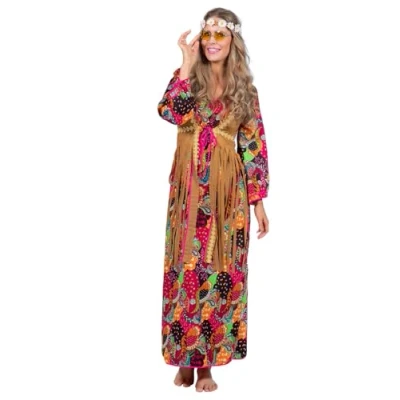 Afbeelding van Hippie 60s 70s jurk lang model Maat 36