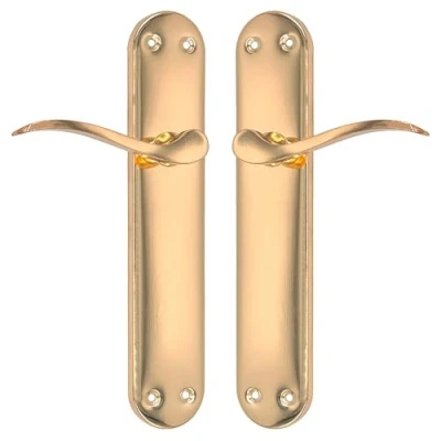 Afbeelding van Micel 07971 deurkrukset met stalen plaat en aluminium handgreep, messing afwerking, goudkleurig, 240 x 123 50 mm