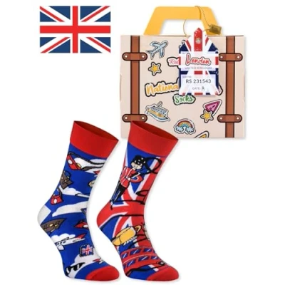 Afbeelding van Rainbow Socks Dames heren Engeland grappige Sokken koffer 1 paar, x National Box Engeland, 47/50 EU