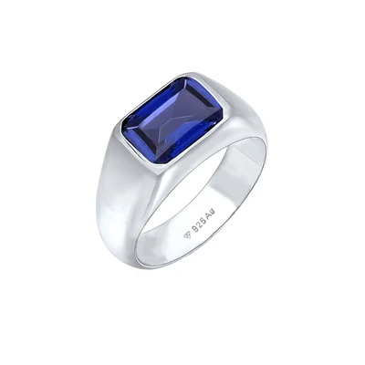 Afbeelding van Elli PREMIUM Dames Ring Zegelring Grof Saffierblauw 925 Sterling Zilver Avondkleding