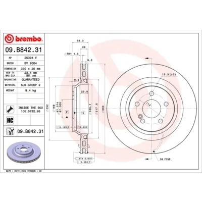Afbeelding van Brembo Remschijf 09.B842.31