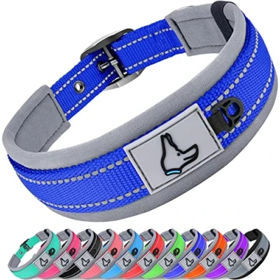 Afbeelding van Joytale Neopreen gewatteerde hondenhalsband voor extra grote honden, reflecterende brede halsbanden met duurzame metalen riemgesp, verstelbare zwaar belastbare nylon halsband, Marineblauw, XL