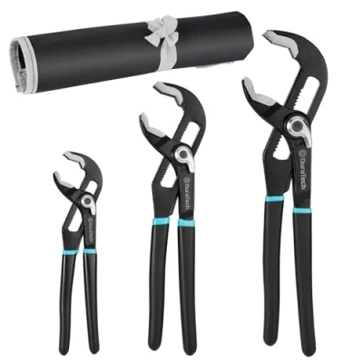 Afbeelding van DURATECH Groef Slip Joint Set, Waterpomp Tangset, V Jaw Tong en Quick Release Sanitair Tangen, 8 &quot;, 10&quot;, 12&quot;, CR Staal, Georganiseerd in Pouch