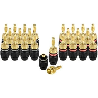 Afbeelding van Poppstar 24x High End Bananenstekker (beschermd), voor Luidsprekerkabel (tot 6 mm²), Speakers, Luidspreker, AV Receiver, 24k Verguld (12x zwart, 12x rood)