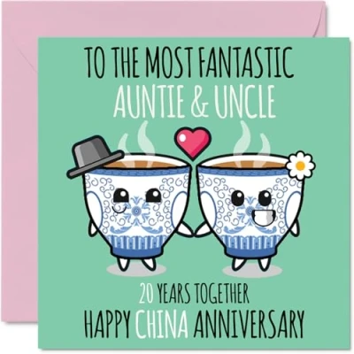 Afbeelding van Leuke China verjaardag kaart voor tante &amp; oom 20 jaar samen Gelukkige 20e bruiloft kaarten tante, 145mm x wenskaarten twintigste jubilea