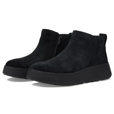 Afbeelding van FitFlop Women F Mode Suede Flatform Zip Ankle Boots All Black Schoenmaat 39