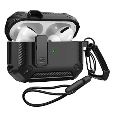Afbeelding van Hoes voor Airpods Pro 2e generatie met afsluitdeksel, schokbestendige AirPod 2 Case Cover 2022 beschermhoes, Armor Skin Shell Apple Charging zwart