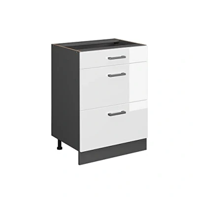 Afbeelding van Vicco Keukenonderkast R Line, Wit Hoogglans/Antraciet, 60 cm met laden, zonder werkblad