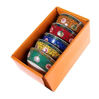 Afbeelding van lachineuse Set van 5 Japanse kommen met bloemenmotief rijstkommen ø 11,5 cm Traditioneel Aziatisch servies Chinese decoratie Ideaal rijst, soep en apero cadeau idee China Azië