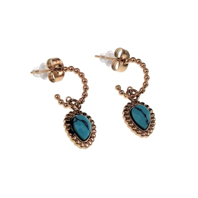 Afbeelding van Dottilove Oorbellen Dames RVS Gold Plated Open Oorringen met Turquoise Hanger