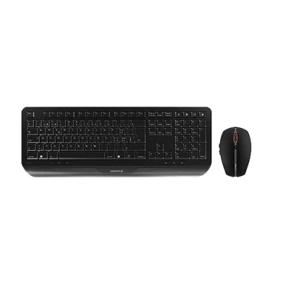 Afbeelding van CHERRY GENTIX DESKTOP, draadloze toetsenbord en muisset, Zwitserse indeling (QWERTZ), duurzame toetsbelettering, ergonomisch ontwerp, werkt op batterijen, zwart