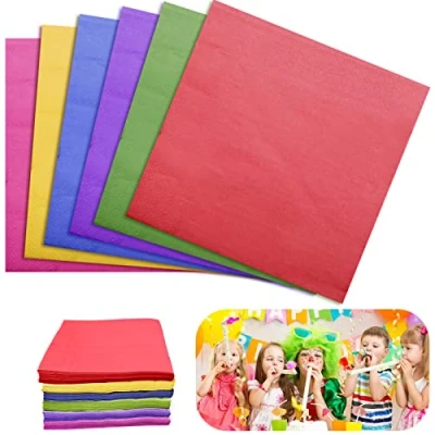 Afbeelding van INHEMING 120 stuks kleurrijke servetten regenboogkleuren papier party 2 laags gekleurde cocktailservetten dranken papieren servetten, voor kinderen verjaardag bruiloft tafeldecoratie 33 x