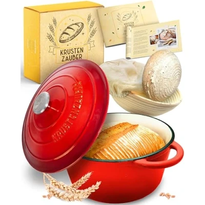 Afbeelding van KRUSTENZAUBER gietijzeren pan [incl. fermentatiemand] hoogwaardige emaille 26 cm ideale broodpot om te bakken, pan, broodbakken, brood bakken accessoires