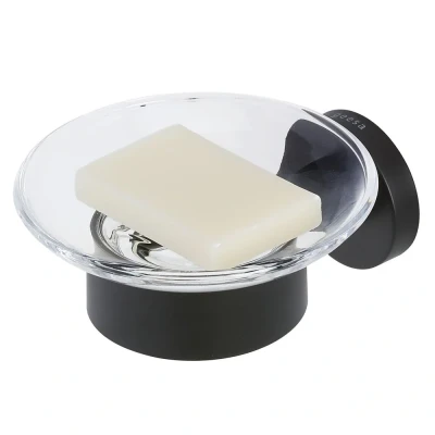 Afbeelding van Geesa nemox black collection zeephouder met glazen inzet, wandmodel