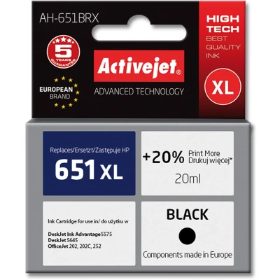 Afbeelding van Originele inkt cartridge Activejet AH 651BRX Zwart