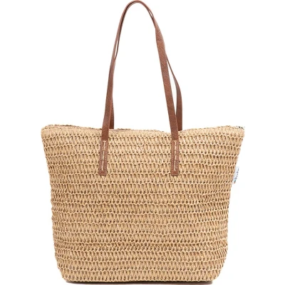 Afbeelding van Monnq strandtas met rits rieten tas riet Metta Wheat
