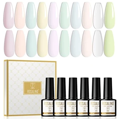 Afbeelding van ROSALIND Gel Nagellak Macaron Serie Roze Oranje Blauw Groen Purper Geel 10 Kleuren Shellac Set 8ml Soak Off UV/LED Gellak Nail Polish Voor Gelnageldesigns/Nagelsalon