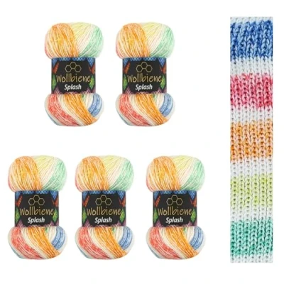Afbeelding van Wollbiene Splash Batik 7040 Breiwol, 5 x 100 g, 500 gram met kleurverloop, anti pilling, meerkleurig, kleur: meerkleurig