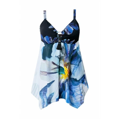 Afbeelding van Ulla Popken Floral Print Handkerchief HEM Badpak, Dames, Maat: 42, Snow white