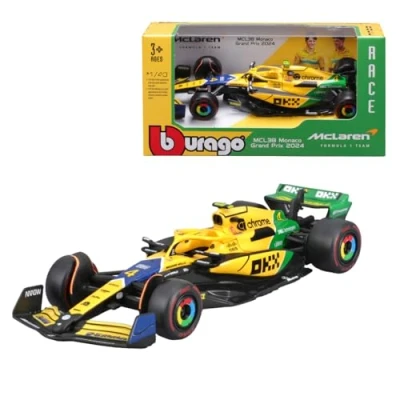 Afbeelding van F1 McLAREN MCL38 2024 MONACO GP Livrea Senna 30e verjaardag Formule 1 LANDO NORRIS 4 schaal 1:43 12cm BBurago 18 38214 N