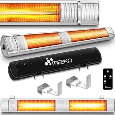 Afbeelding van TRESKO infrarood verwarming, 3000 W, met afstandsbediening, elektrisch, voor op het terras, 3 warmtestanden, terrasverwarming binnen en buiten, infrarode wandverwarming, verwarming de