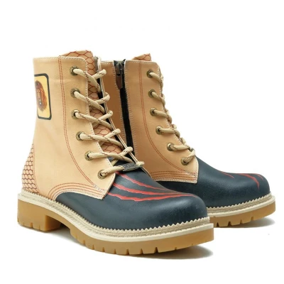 Afbeelding van Goby Wild Roar Dames Enkellaarzen Vegan Leer Handgemaakt Leeuwen en Klauw Design Maat 39