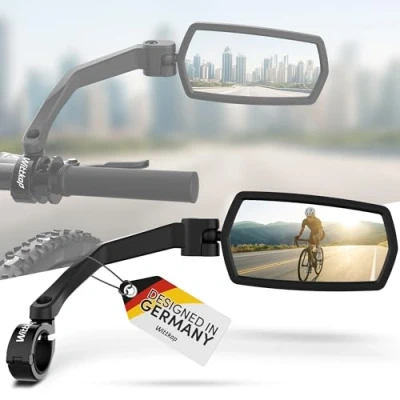 Afbeelding van WITTKOP Fietsspiegel, groot HD gezichtsveld, 360 graden draaibaar en inklapbaar, montage boven onder, onbreekbaar duurzaam, convexe achteruitkijkspiegel voor fiets, e bike, rechts, stuur, bike