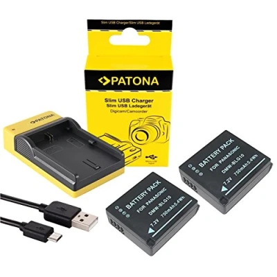 Afbeelding van 3in1 SET Slim Charger? t + 2 batterijen voor de Panasonic Lumix TZ101 TZ202 en GX80 compatibel met batterij DMW BLG10 BLG10e oplader microUSB
