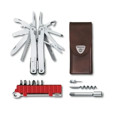 Afbeelding van VICTORINOX Multifunctioneel gereedschap Swiss Tool Spirit X Plus Ratchet, 36 functies, Made, multitool met vastzetmes, incl. lederen etui, zilver