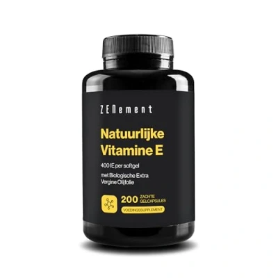 Afbeelding van Natuurlijke Vitamine E 400 IE, (D Alfa Tocoferol), 200 Softgel met Biologische Extra Vergine Olijfolie Antioxidant en Anti Veroudering Zenement