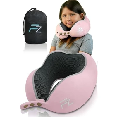 Afbeelding van Nekkussen voor kinderen, auto, trein, vliegtuig, zachte kussensloop, roze, Small, Reiskussen.
