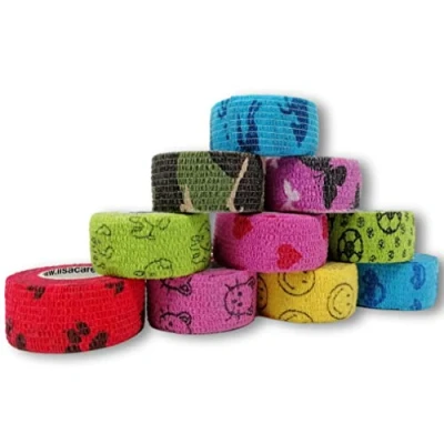 Afbeelding van LisaCare Kleurrijke Mix Set van 10 bestratingsverband, vingerpleisters, rolpleisters, kinderpleisters op rol, pleister zonder lijm, elastisch, waterafstotend, rekbaar, 2,5 cm breed x 4,5 m lang