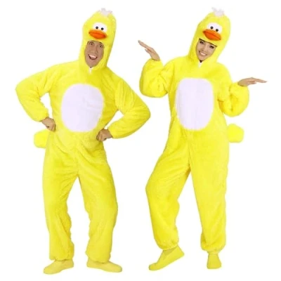 Afbeelding van Widmann Kip &amp; Haan Kalkoen Kuiken Eend Kostuum Dieren Onesie Pluche Geel Medium / Large Carnavalskleding Verkleedkleding