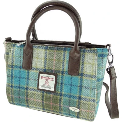 Afbeelding van Handtas Brora Turquoise Ritssluiting Draagband Harris Tweed Glen Appin of Scotland