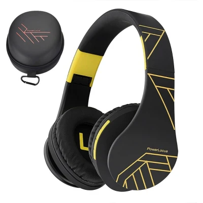 Afbeelding van PowerLocus P2 Draadloze Over Ear Koptelefoon Inklapbaar Bluetooth Hoofdtelefoon Met microfoon Headphone Micro SD mode Incl. Carry Case Zwart/Geel