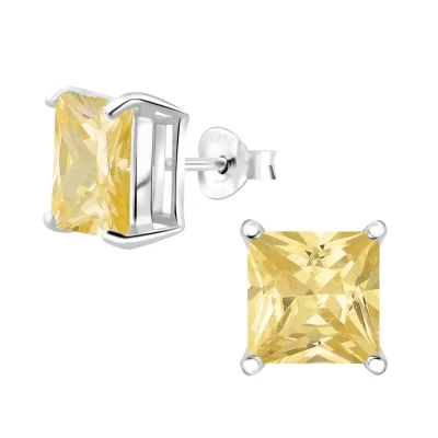 Afbeelding van JoyS Zilveren vierkant oorbellen 8 mm zirkonia champagne geel