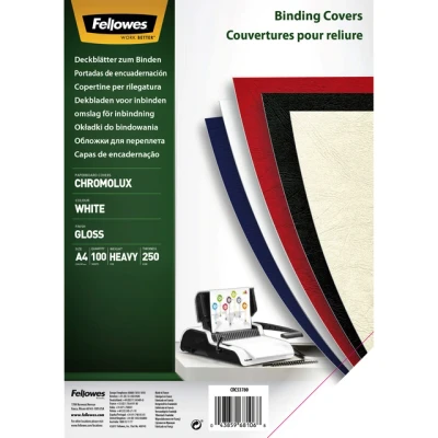 Afbeelding van Voorblad Fellowes A4 Chromolux 250gr wit 100stuks