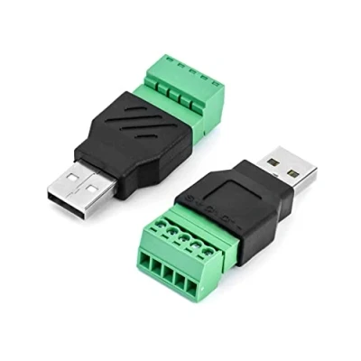 Afbeelding van QWORK® 2 stuks USB schroefaansluiting terminal adapter converter, 2.0 type A male naar 5 pins schroef terminals datatransmissie (2 x male)