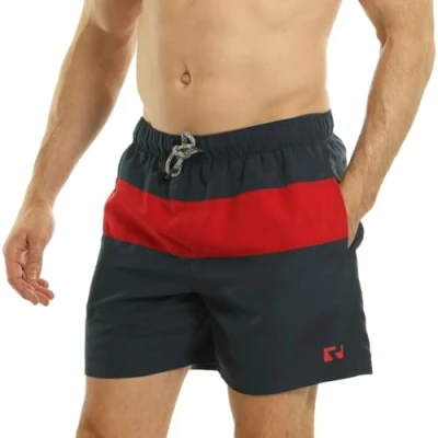 Afbeelding van Ript Essentials Mannen Blok Kleur Sneldrogende UV 50 Zonwering Perzik Finish Zwembroek Trunks, Navy/Rood, Klein
