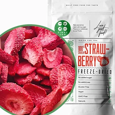 Afbeelding van Gevriesdroogde Aardbei Freeze Dried fruit Strawberry Slices Geen Toegevoegde Suikers, Vegan Raw Glutenvrij Gedehydrateerd Gedroogde Puur Natuurlijke Fruitsnack (90g)