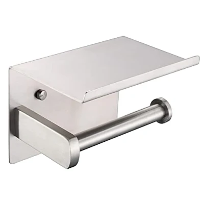 Afbeelding van HomeHeng toiletpapier rolhouder met plank, SUS304 roestvrij staal, geborstelde moderne rolpapierhouder, zelfklevend en aan de muur bevestigd, badkamer keukenaccessoires F928 03D