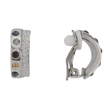 Afbeelding van Behave Oorclips clipoorbellen clip oorbellen zilver steentjes multi kleur 1.8cm
