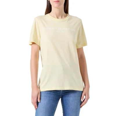 Afbeelding van Tommy Hilfiger REG CORP LOGO Tshirt print, Dames, Maat: XXS, Lemon zest