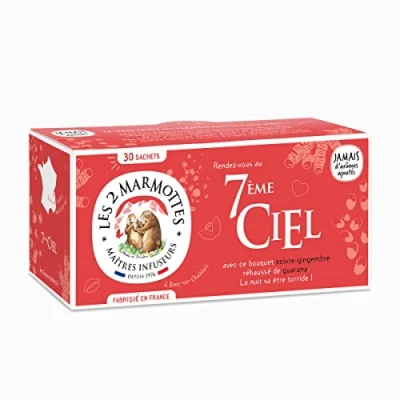 Afbeelding van Les 2 Marmottes 7. Hemel, 30 zakjes bio zwarte peper, gember en guarana betoverend, kruidenthee voor het opwinden van de Sens gemaakt in Frankrijk zonder extra aroma&#039;s 45 g