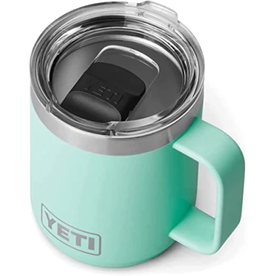 Afbeelding van YETI Rambler Mug, Vacuum Insulated Stainless Steel Stackable Mug with Magslider Lid, Seafoam, 10 oz (296 ml)