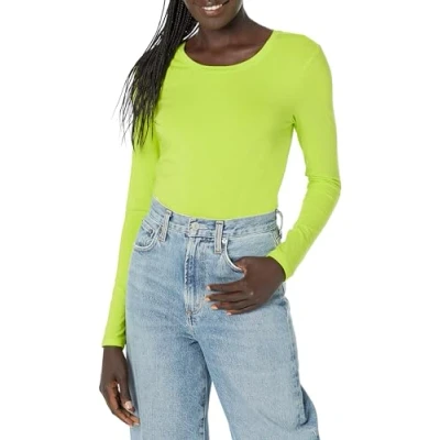 Afbeelding van Amazon Essentials Women&#039;s T shirt met lange mouwen en ronde hals in klassieke pasvorm (verkrijgbaar grote maten), Limoengroen, XXL